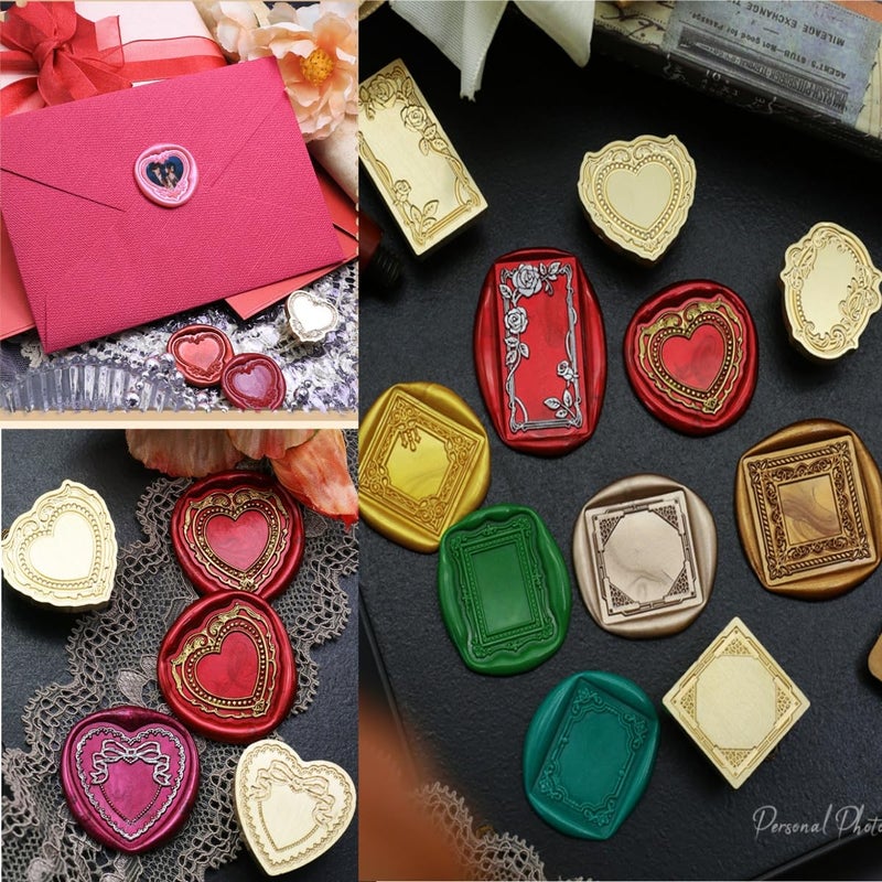 Atopbb Romantic Vintage Embossed Frame Wax Seal Stamp - Heart 3D Relief Photo Frame Seal Stamps with Wood Handle, Retro Sealing Wax Stamp for Wedding Invitations, Scrapbooking, Letters(F16) - Image 2
